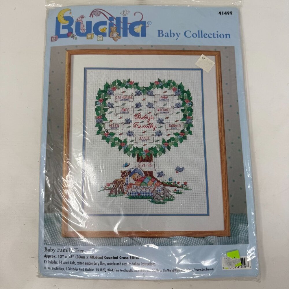 Bucilla Baby Family Tree Counted Cross Stitch Kit 41499  13" x 16" Aida Floss